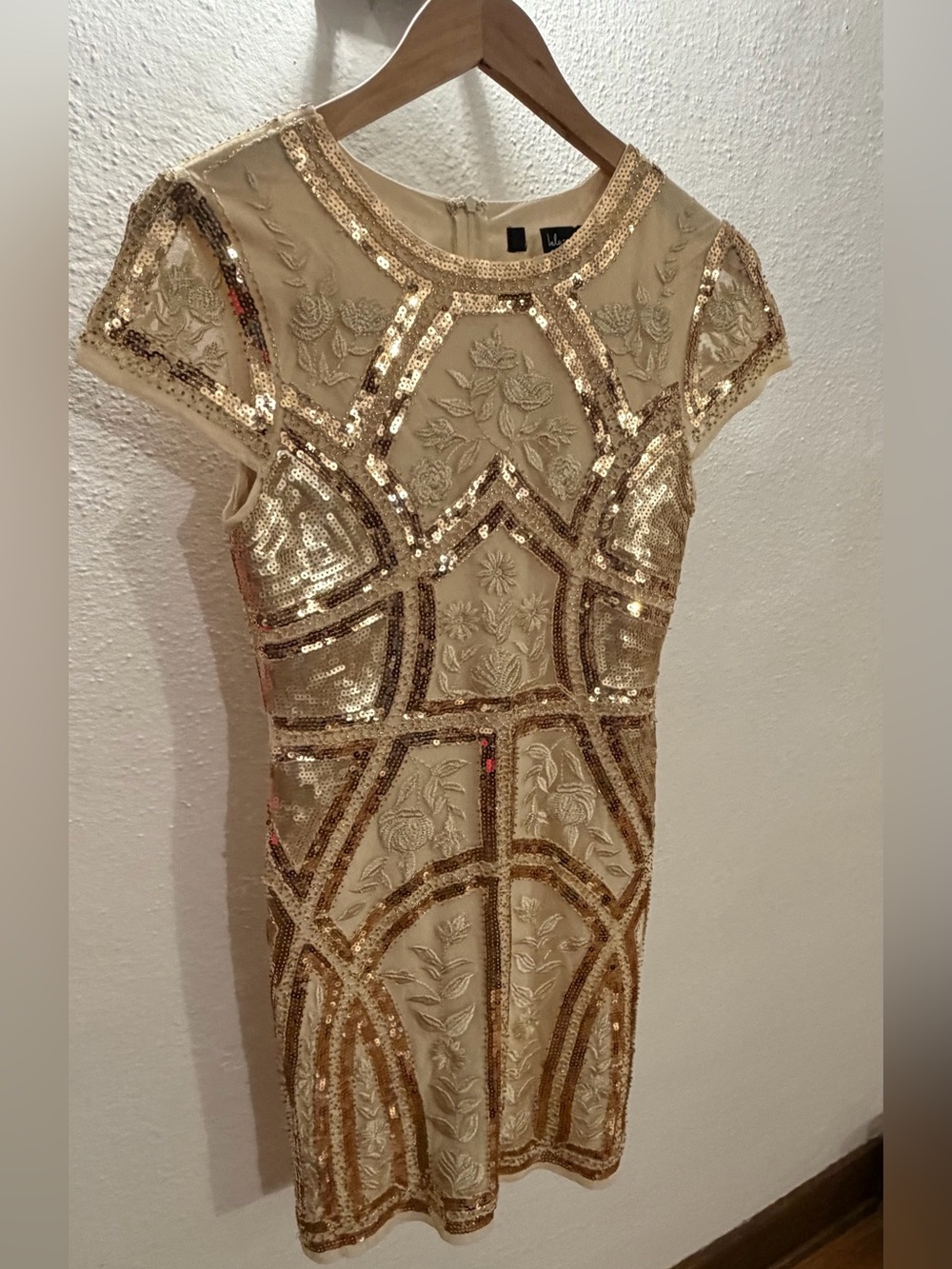 Lulus Spread Your Shine gold sequin embroidered bodycon dress. - Picture 3 of 6